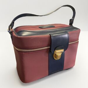 Sears Vtg 9801 Maroon Navy Vanity Train Case Bag Travel Luggage Really Clean